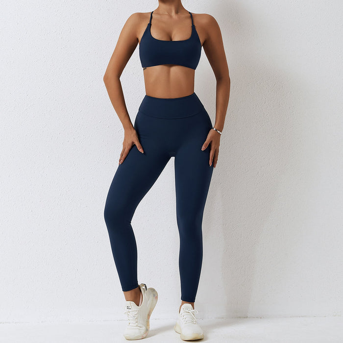 Color-Bra Trousers Badge Blue-Advanced Spring Autumn Yoga Clothes Gym Morning Running Quick Drying Sports Yoga Suit Women-Fancey Boutique