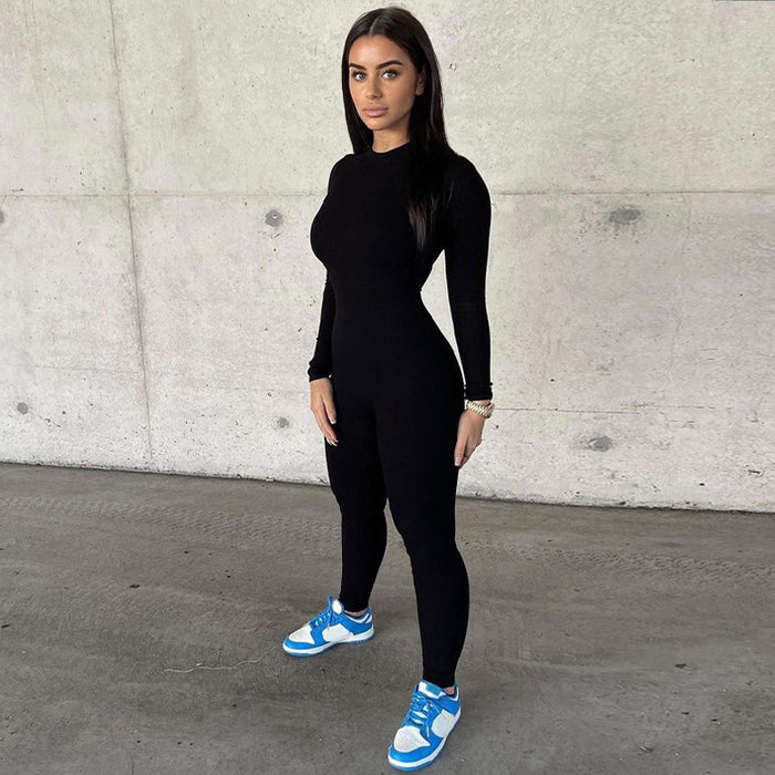 Color-Popular Women Clothing Autumn Solid Color Slim Yoga Sports Jumpsuit-Fancey Boutique