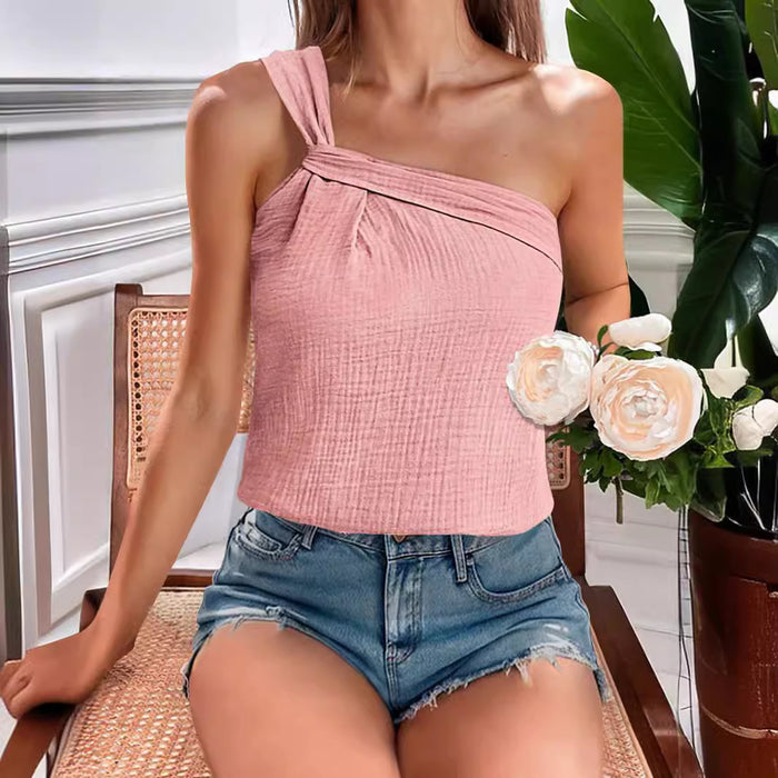 Color-Women Clothing Summer Asymmetric Single Shoulder Vest off Shoulder Slim Top for Women-Fancey Boutique