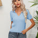 Color-Light Blue-Twist Collared Short Sleeved Sweater Women Twisted Short Top Summer Women Clothing-Fancey Boutique