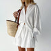 Color-Summer French White Jacquard Cotton Puff Sleeve Casual Shorts Suit Ladies Homewear Cool Pajamas-Fancey Boutique