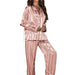 Color-Pink-Jacquard Wide Stripe Home Wear Set Pajamas Women Supply Satin Cardigan Long Sleeve-Fancey Boutique