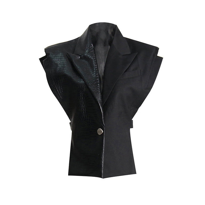 Color-Fall Crocodile Pattern Leather Stitching Blzaer Fabric Vest Personalized Cut Stylish Adjustable Jacket-Fancey Boutique