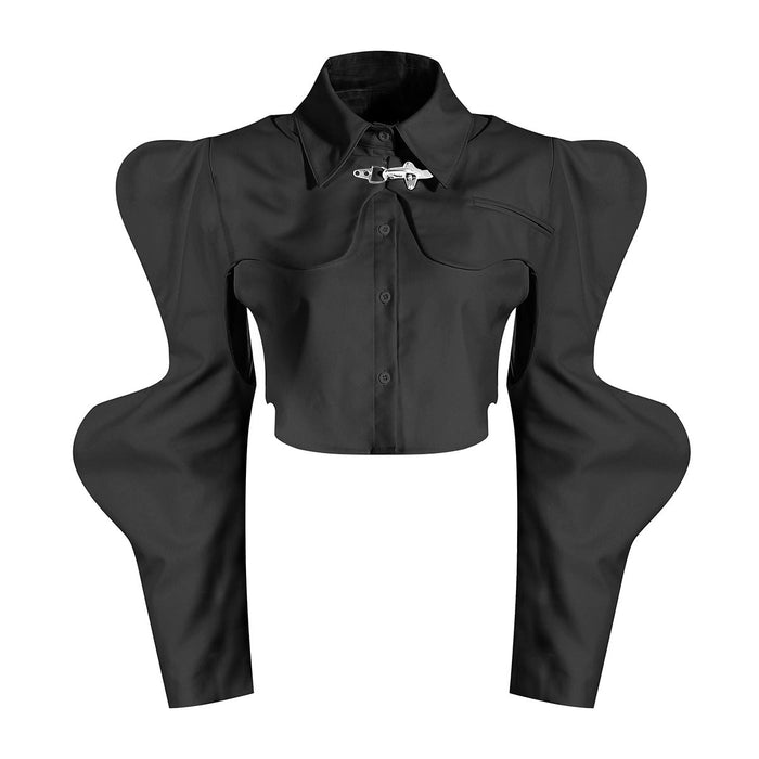 Color-Black-Niche Two-Piece Set Women Spring Vest Shawl Suit Sleeveless Short Shirt Personality Sneaky Design Suit-Fancey Boutique