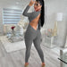 Color-Autumn Deep V Plunge neck Long Sleeved Leggings Women Sexy Backless Tight Jumpsuit-Fancey Boutique