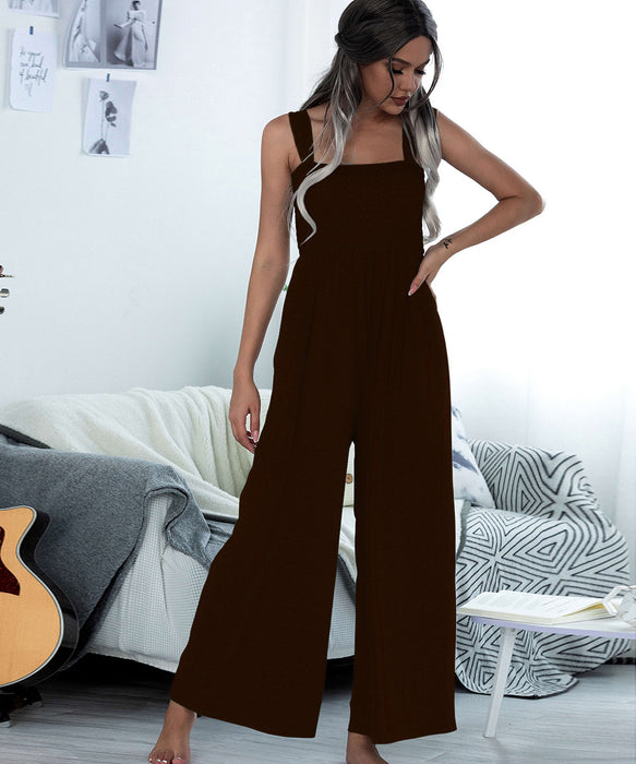 Color-Summer Women Clothing Smocking Vest Sling Wide Leg Jumpsuit Women-Fancey Boutique