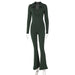 Color-Army Green-Women Winter Polo Collar Slimming Long Sleeves Casual Wide Leg Pant Jumpsuit-Fancey Boutique