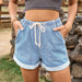 Color-Light Blue-Tied Elastic Waist Casual Curling Denim Shorts Women-Fancey Boutique