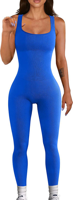 Color-Summer Sexy Women Yoga Jumpsuit Ribbed Square Collar Sleeveless Sports Jumpsuit Trousers-Fancey Boutique