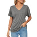 Color-Gray-Summer Casual Pullover V Neck Solid Color Loose T Shirt Women Top-Fancey Boutique