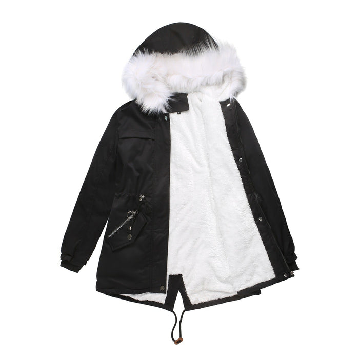 Color-Black-Parka Women Plus Size Mid-Length Fleece Lined Coat Women Warm with Fur Collar Loose Winter Coat Plus Size-Fancey Boutique