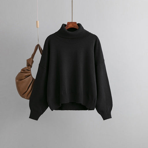 Color-Black-Autumn Winter Popular High Collar Loose Knitwear Sweater Women-Fancey Boutique