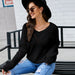 Color-Women Clothing Loose Top Autumn Winter Wild Solid Color Long Sleeves V-neck Sweater-Fancey Boutique