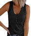 Color-Black-Summer Women Button Vest Solid Color V-neck Sleeveless T-shirt Top-Fancey Boutique