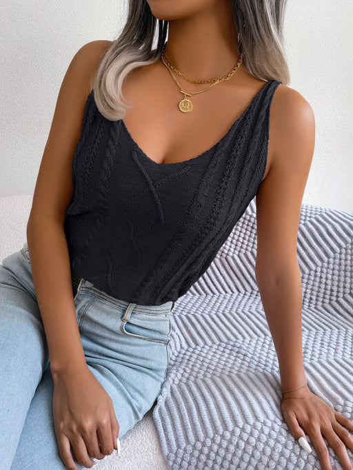 Color-Black-Spring Summer Casual V neck Twist Cutout Top Holiday Knitwear Women Clothing-Fancey Boutique