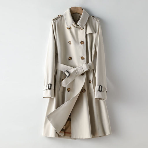 Color-Stone White-Element Trench Coat Women Long Commuting Elegant All Matching British Spring Autumn Coat Women-Fancey Boutique