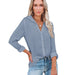 Color-Gray-Women Clothing Autumn Winter Casual Loose Long Sleeve Buckle V neck Shirt Top-Fancey Boutique