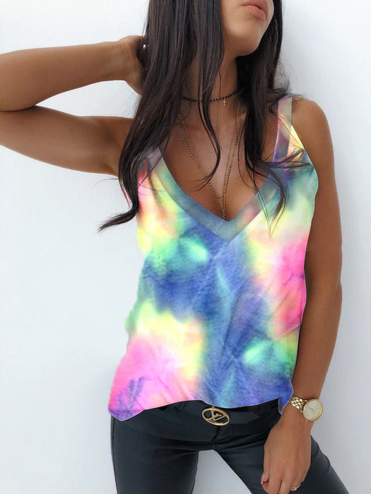 Color-Tie Dye 1-Summer Printed Loose Camisole Backless Shirt for Women-Fancey Boutique