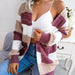 Color-Burgundy-Autumn Winter Striped Lantern Sleeve Casual Cardigan Sweater Coat Women Clothing-Fancey Boutique