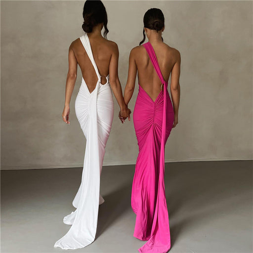 Color-Summer Women Clothing Sexy Backless Halter Sheath Slim Fit Evening Dress Dress for Women-Fancey Boutique