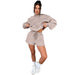 Color-Khaki-Autumn Winter Solid Color Long-Sleeved Hooded Sweaters Women Clothing Two Piece Casual Shorts sets-Fancey Boutique