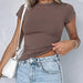 Color-Spring Summer Basic round Neck Short Sleeve T shirt Women Tight Sexy Simple Solid Color Top Women-Fancey Boutique