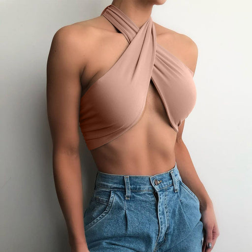 Color-Criss Cross Women Clothing Nightclub Sexy cropped Halter Bottoming Tube Women Vest-Fancey Boutique
