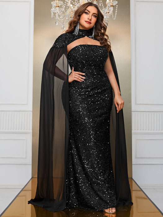 Color-Plus Size Senior Evening Dress Sequined Shawl Dress Elegant Cocktail Maxi Dress-Fancey Boutique