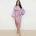 Color-violet-Long Sleeve Deep V Plunge Plunge Cropped Top High Slit Skirt Set Satin Nightclub Sexy Dress-Fancey Boutique