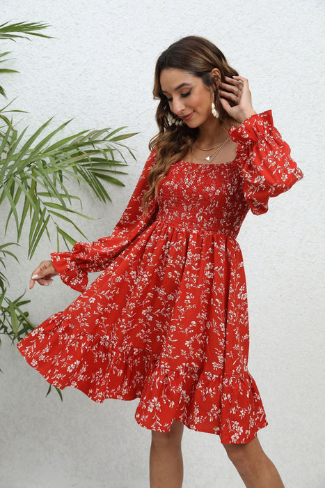 Color-Spring Summer Floral Long Sleeve Midi Dress for Women-Fancey Boutique