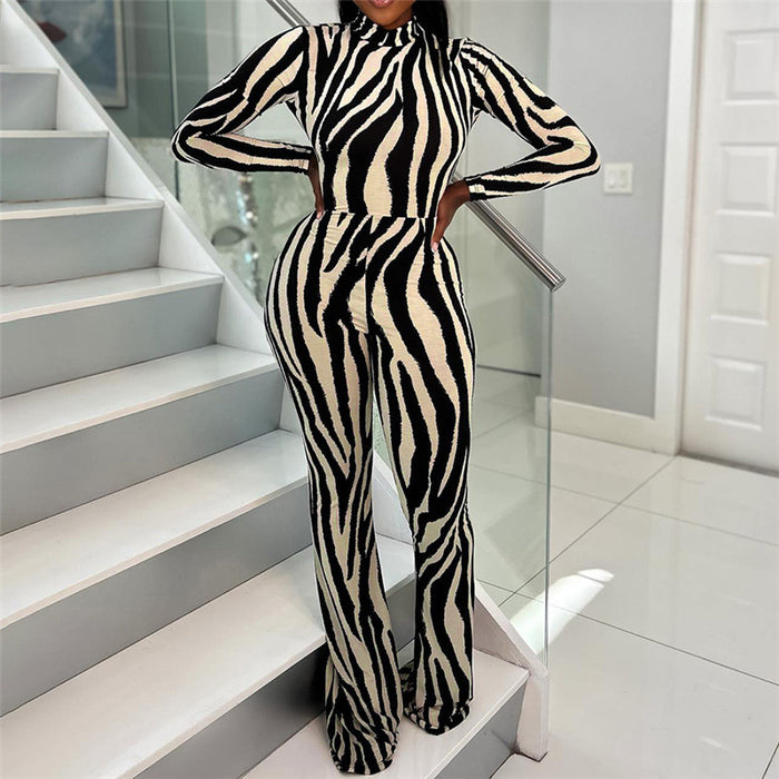 Color-Autumn Winter Women Clothing Sexy Backless Vintage Stripe Slim Fit Micro Pull Jumpsuit-Fancey Boutique