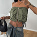 Color-Personalized Work Clothes Sexy Three Dimensional Pocket Design Drawstring Elastic Band Short Sexy Tube Top Vest-Fancey Boutique