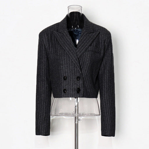 Color-Black-Classic Striped Coat Winter Sneaky Design Loose Design Short Blazers-Fancey Boutique