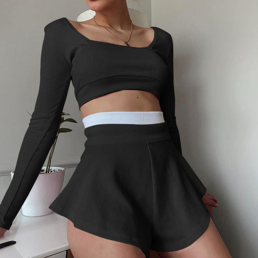 Color-Sports Women Clothing Contrast Color Fit Top Sexy Culottes Suit-Fancey Boutique