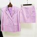 Color-Purple-Bright Satin Double Breasted Loose Set Short Mid Length Dress Set Two Piece Set-Fancey Boutique