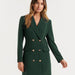 Color-Dark Green-Slim Solid Color Casual Double Breasted Mid-Length Blazer Coat Dress-Fancey Boutique