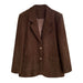 Color-Retro Heavy Industry Metal Buckle Corduroy Blazer Women Korean Loose High Grade Blazer-Fancey Boutique