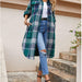 Color-Green-Autumn Winter Long Trench Coat Side Slit Collared Slim Women Woolen Plaid Coat-Fancey Boutique