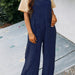 Color-Navy Blue-Summer Women Casual Solid Color Pocket Square Collar Loose Overalls-Fancey Boutique