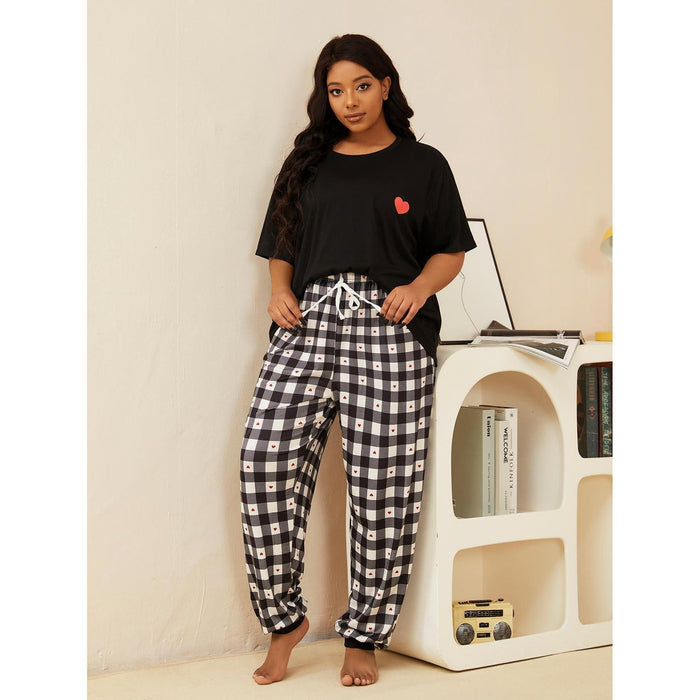 Color-Black-Plus Size Pajamas Women Girls Spring Short Sleeve Trousers Homewear Suit-Fancey Boutique