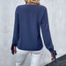 Color-Autumn Long Sleeved Shirt Solid Color Hollow Out Cutout Shirt Women-Fancey Boutique