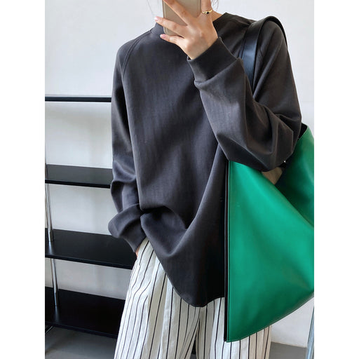 Color-Solid Color Round Neck Bandage Dress Long Sleeve T Shirt Women Spring Lazy Loose Women Base Hoodie Thin-Fancey Boutique