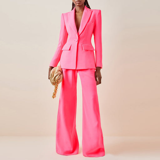 Color-Business Wear One Button Slim Blazer Bell Bottom Pants Suit Two Piece Suit-Fancey Boutique