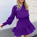 Color-Purple-Autumn Winter New Mid-Length Dress Lantern Sleeve Waist-Tight Office French Retro Long Sleeve Dress for Women-Fancey Boutique