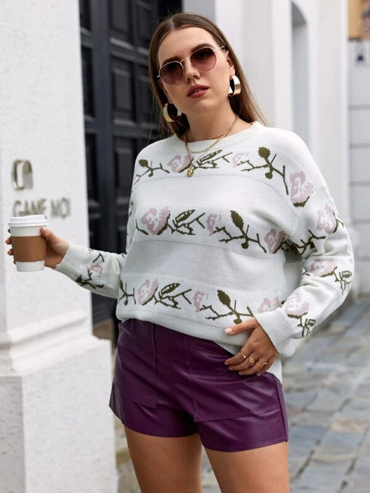 Color-Plus Size Autumn Winter Women Clothes Round Neck Jacquard Sweater Women Clothes Sweater Women-Fancey Boutique