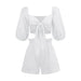 Color-White-Spring Summer Solid Color Sexy Cotton Cardigan Top Pocket Shorts Casual Suit-Fancey Boutique