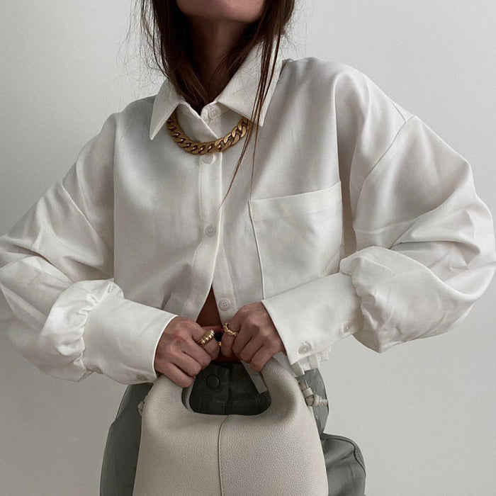 Color-Fall Women Clothing Short Shirt Niche Elegant Loose Long Sleeve Design White Shirt for Women-Fancey Boutique