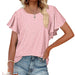 Color-Pink-Women Clothing Summer Women T-shirt Ruffle Sleeve Casual Top-Fancey Boutique