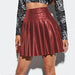 Color-Burgundy-Pleated Skirt Women Sexy Skirt Faux Leather Skirt Night Club-Fancey Boutique