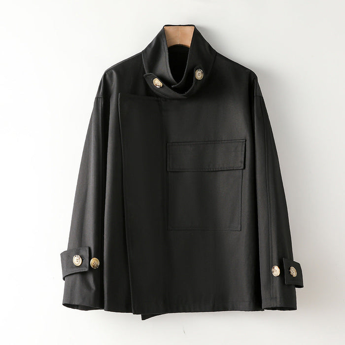 Color-Black-Element Trench Coat for Women Spring Autumn Korean Profile Loose Cargo Small Coat-Fancey Boutique